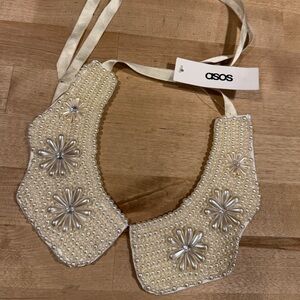 ASOS Cream Floral Beaded Necklace Collar Faux Pearl Charms New